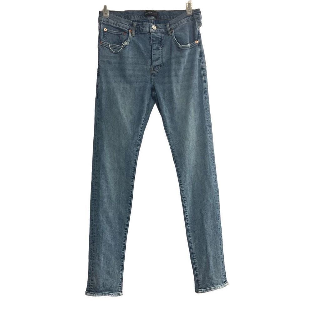PURPLE BRAND Men’s P001 Button Fly Jeans Blue 34 Distressed  Destroyed Inseam 32